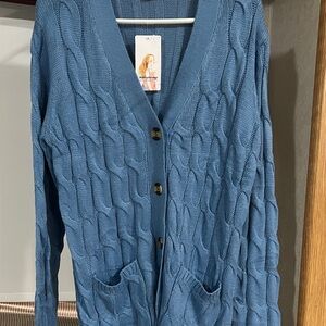 Classic Blue Cable Knit Cardigan